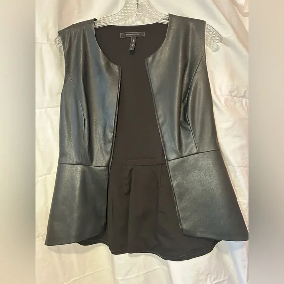 BCBG black leather vest